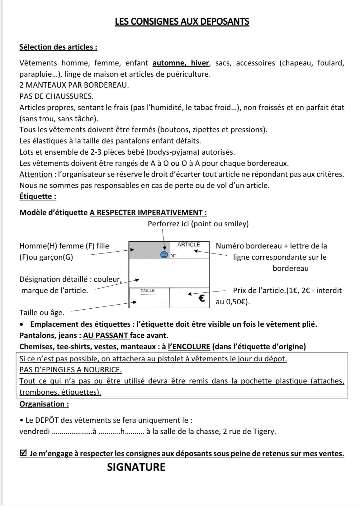 Conditions aux deposants